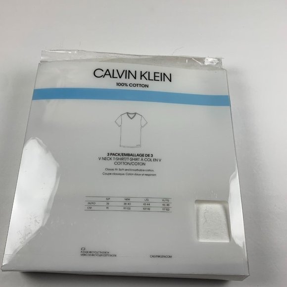 Calvin Klein Men's 3 Pack Classic Fit‎ White V-Neck Cotton T-Shirt S/P NIB 6299 - Picture 4 of 8